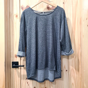 Rose + Olive Hi Low Tunic Contrast Gray Polka Dot Stripe Classic Chic Size 1X